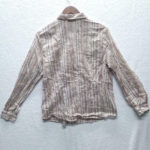 Alfred Dunner Blouse Womens 14 Button-Up Striped Floral Embroidered Western Boho - Picture 5 of 7